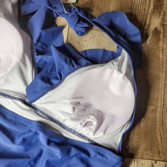 NWT Beachsissi Tummy Control Ruffle Shoulder Printed Tankini Set Size Large Blue - Picture 15 of 15